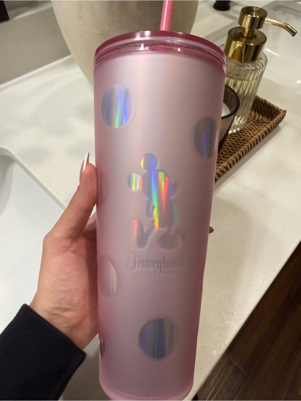 Starbucks Disneyland Pink Holographic Mickey Tumbler